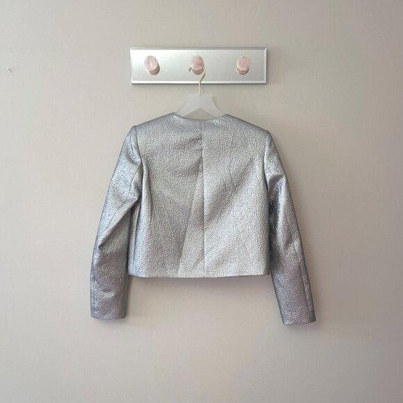 NWOT Zara charcoal silver metallic sheen laminated cropped jacket, XS - Picture 7 of 7